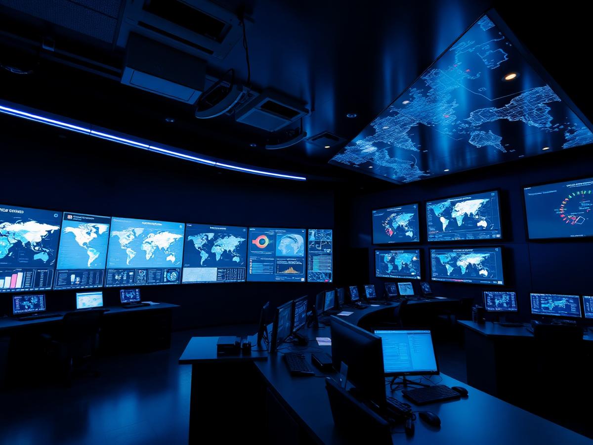 Swift Haul logistics control room with supply chain dashboards